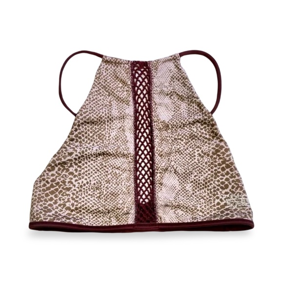 Acacia Swim Bikini Halter Crochet Top- Malibu Merlot, L - Picture 4 of 7